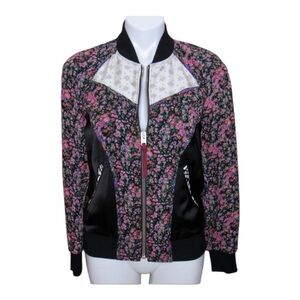 Coach Floral Bomber Jacket XS Pink Multicolor‎ Silk Leather Trim NWT $695